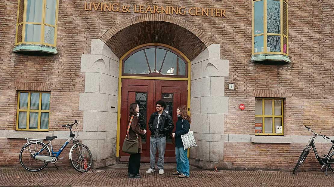 Students gathered outside the live and learn building.